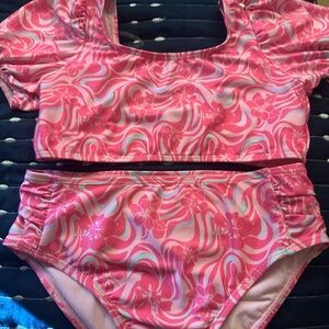 #36 Wonder Nation Pink Bikini with Dynamic Swirl Pattern